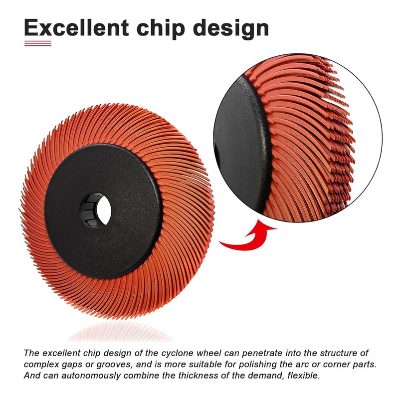 HIEMTE Radial Bristle Brush, 6 in x 1/2 in x 1 in, 220#, 1SET，Ten Single Piece with Adapter - Image 3